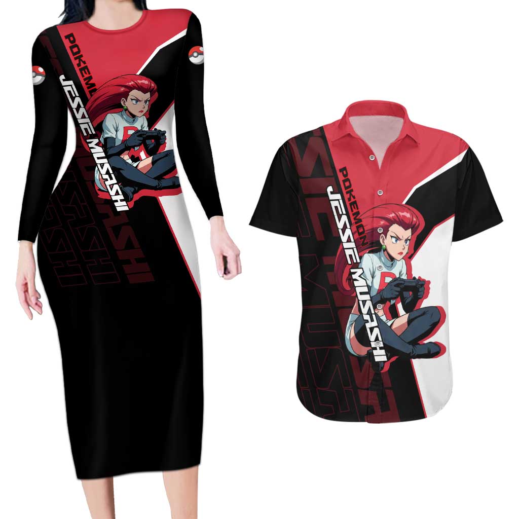 Jessie Musashi Poké Couples Matching Long Sleeve Bodycon Dress and Hawaiian Shirt Bold Villain Anime Style