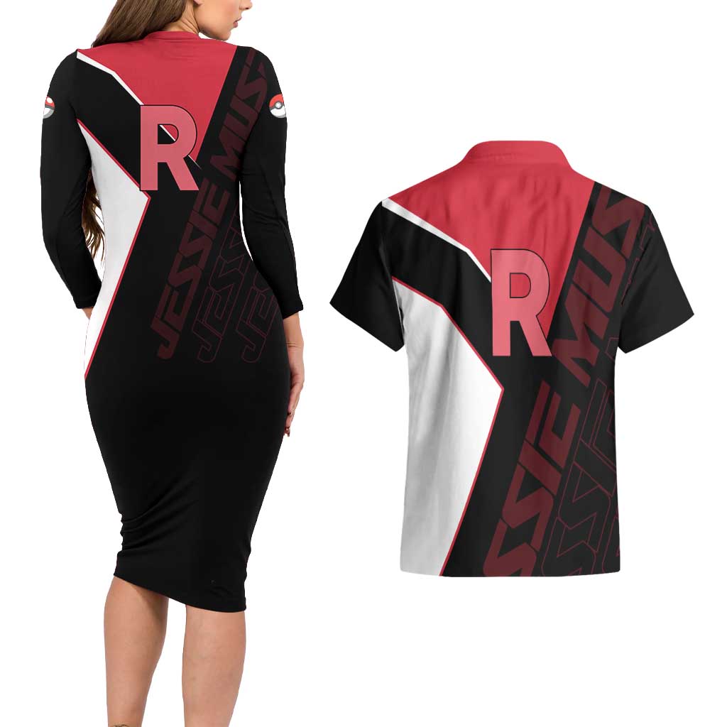 Jessie Musashi Poké Couples Matching Long Sleeve Bodycon Dress and Hawaiian Shirt Bold Villain Anime Style