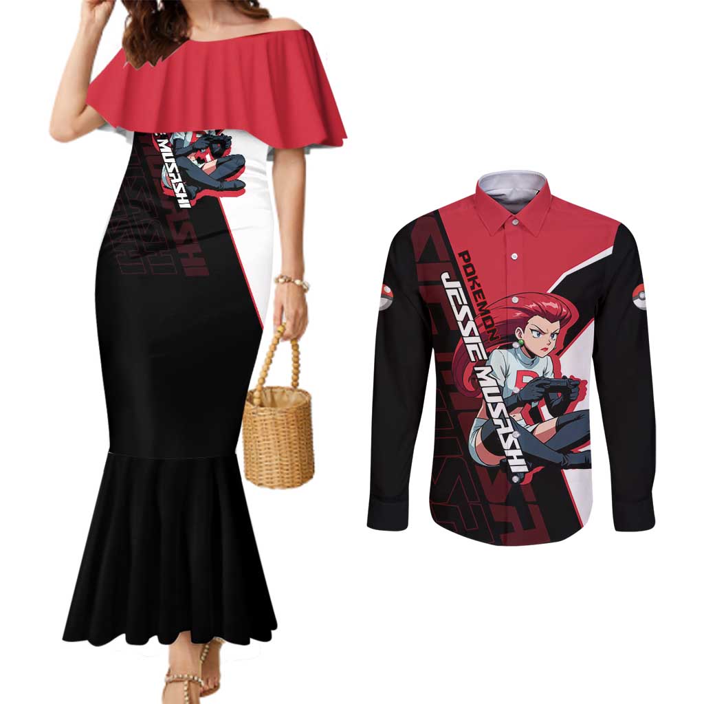 Jessie Musashi Poké Couples Matching Mermaid Dress and Long Sleeve Button Shirt Bold Villain Anime Style