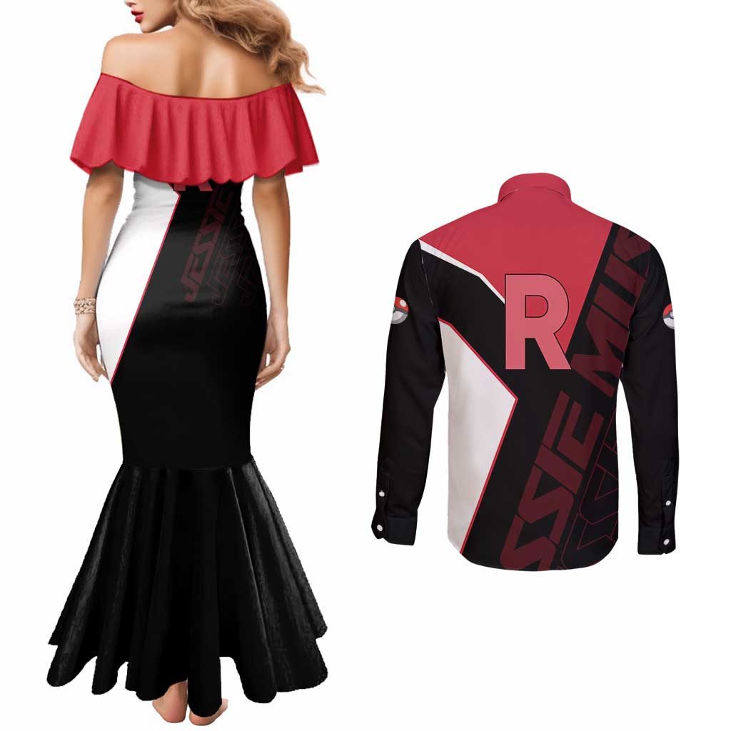 Jessie Musashi Poké Couples Matching Mermaid Dress and Long Sleeve Button Shirt Bold Villain Anime Style
