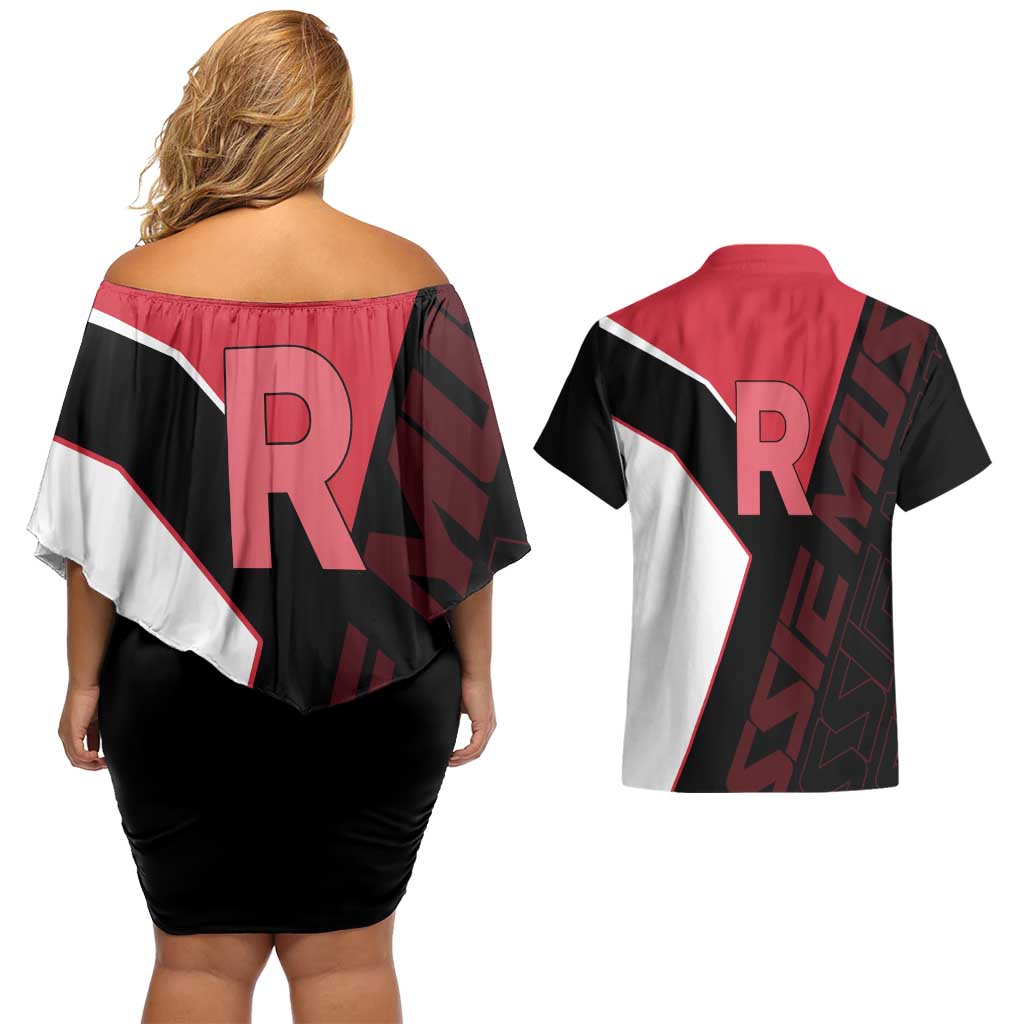 Jessie Musashi Poké Couples Matching Off Shoulder Short Dress and Hawaiian Shirt Bold Villain Anime Style