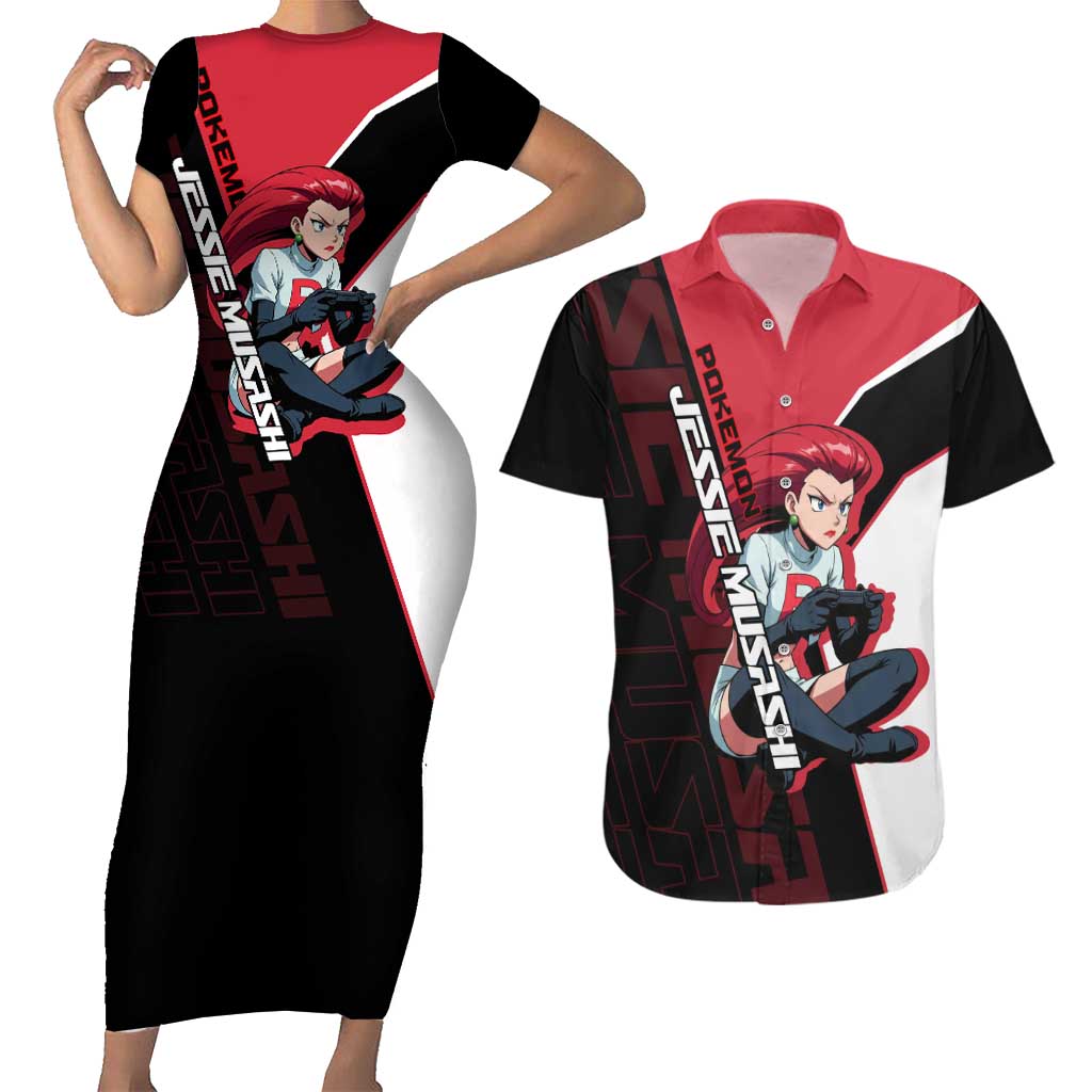 Jessie Musashi Poké Couples Matching Short Sleeve Bodycon Dress and Hawaiian Shirt Bold Villain Anime Style