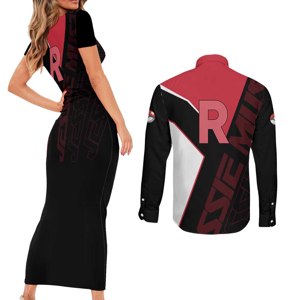 Jessie Musashi Poké Couples Matching Short Sleeve Bodycon Dress and Long Sleeve Button Shirt Bold Villain Anime Style