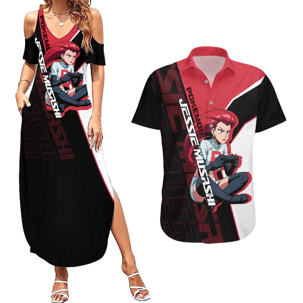 Jessie Musashi Poké Couples Matching Summer Maxi Dress and Hawaiian Shirt Bold Villain Anime Style