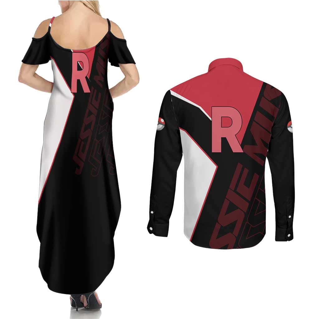 Jessie Musashi Poké Couples Matching Summer Maxi Dress and Long Sleeve Button Shirt Bold Villain Anime Style