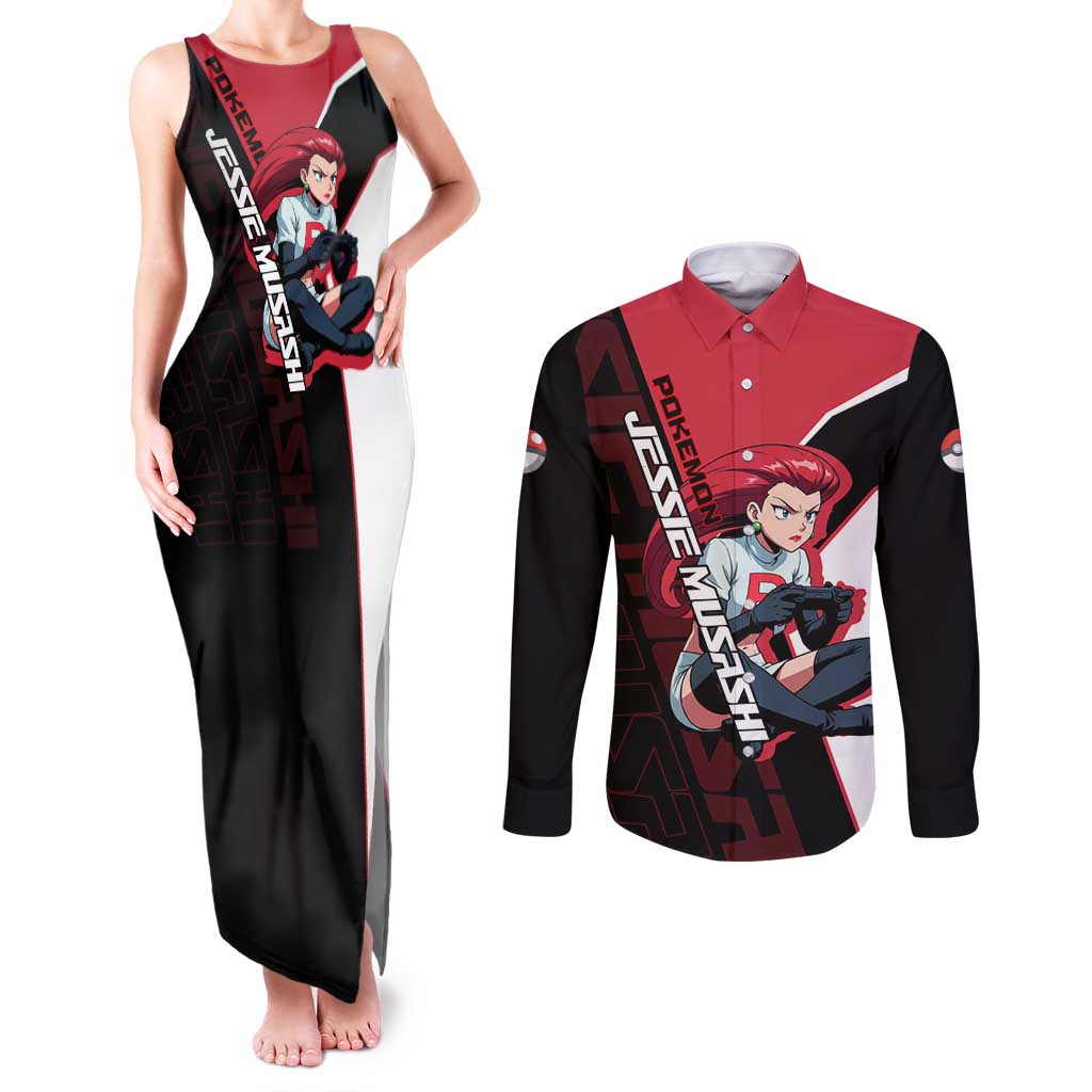 Jessie Musashi Poké Couples Matching Tank Maxi Dress and Long Sleeve Button Shirt Bold Villain Anime Style