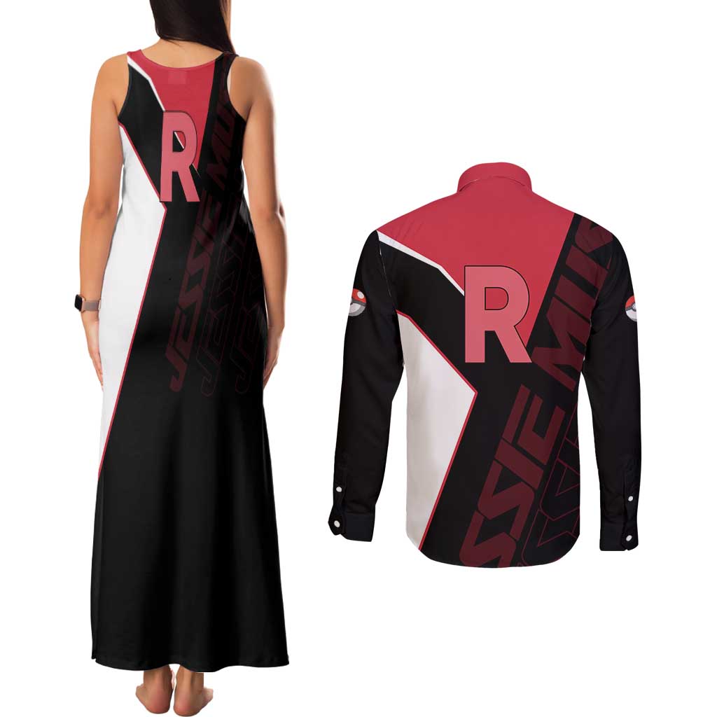 Jessie Musashi Poké Couples Matching Tank Maxi Dress and Long Sleeve Button Shirt Bold Villain Anime Style