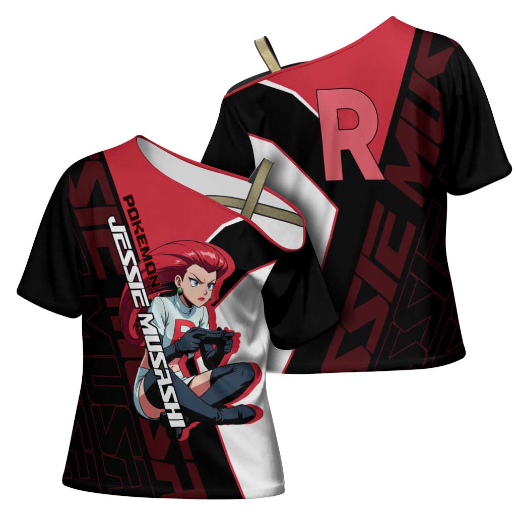 Jessie Musashi Poké Cross Shoulder Shirt Bold Villain Anime Style