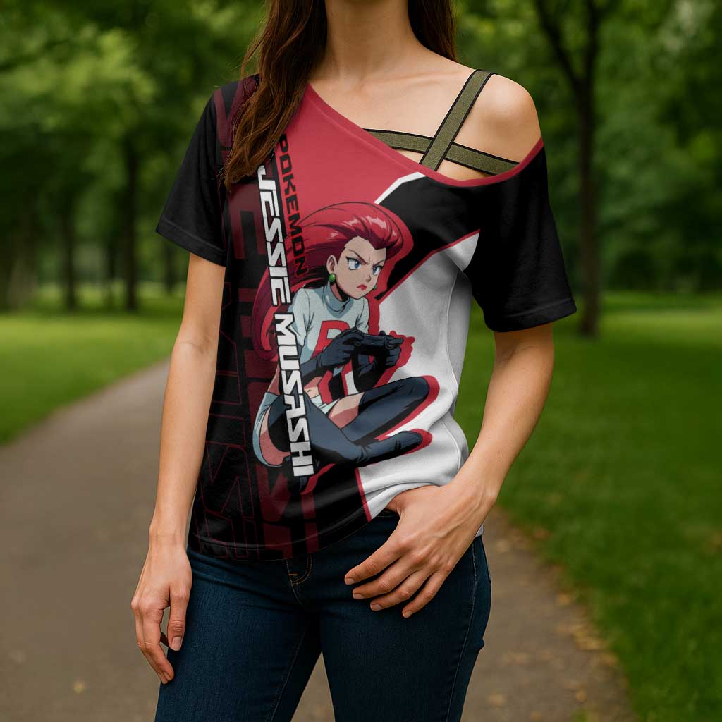 Jessie Musashi Poké Cross Shoulder Shirt Bold Villain Anime Style