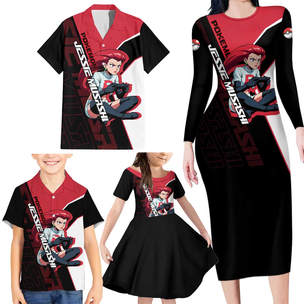 Jessie Musashi Poké Family Matching Long Sleeve Bodycon Dress and Hawaiian Shirt Bold Villain Anime Style