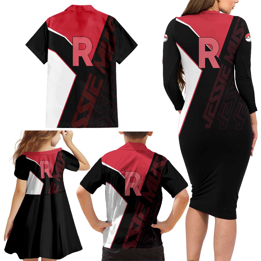 Jessie Musashi Poké Family Matching Long Sleeve Bodycon Dress and Hawaiian Shirt Bold Villain Anime Style
