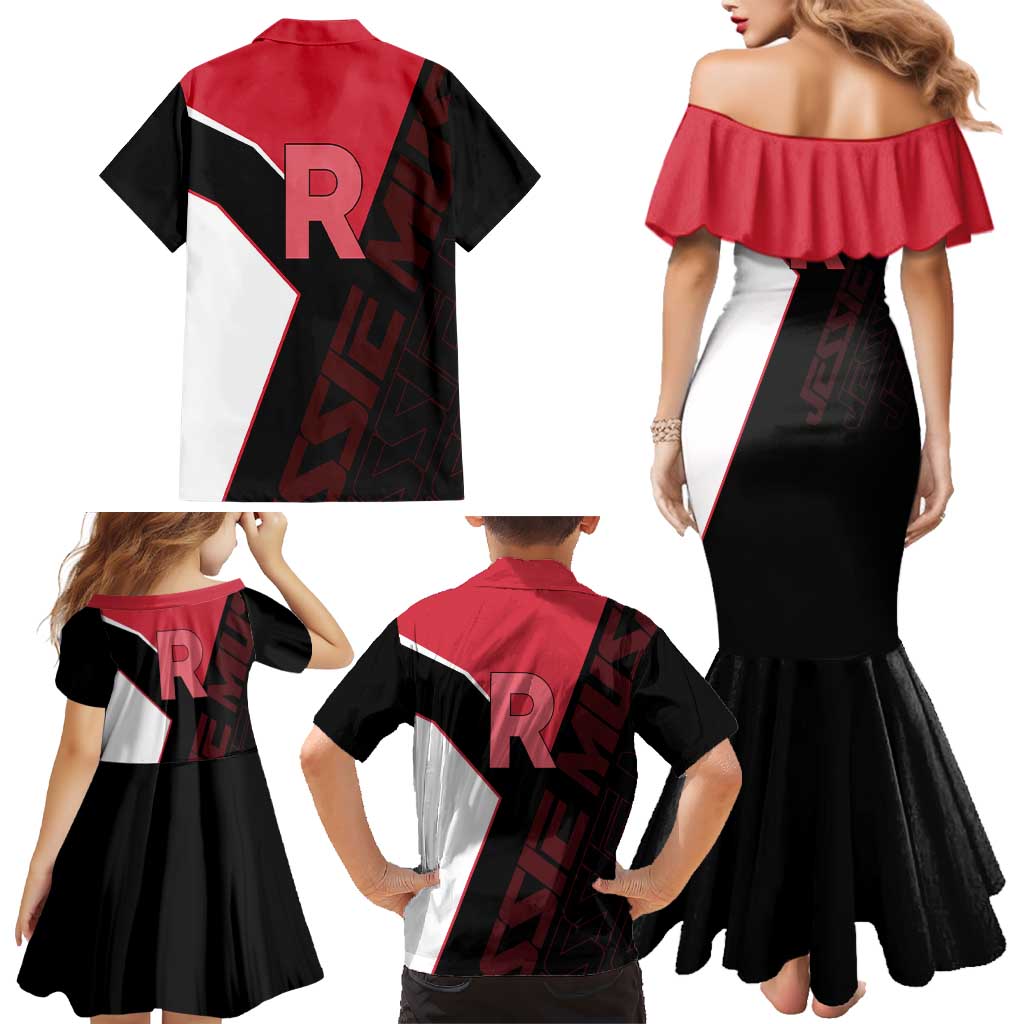 Jessie Musashi Poké Family Matching Mermaid Dress and Hawaiian Shirt Bold Villain Anime Style