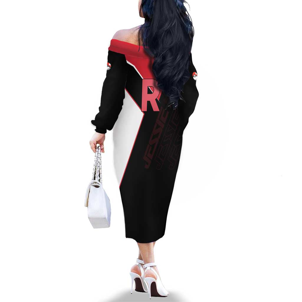 Jessie Musashi Poké Family Matching Off The Shoulder Long Sleeve Dress and Hawaiian Shirt Bold Villain Anime Style