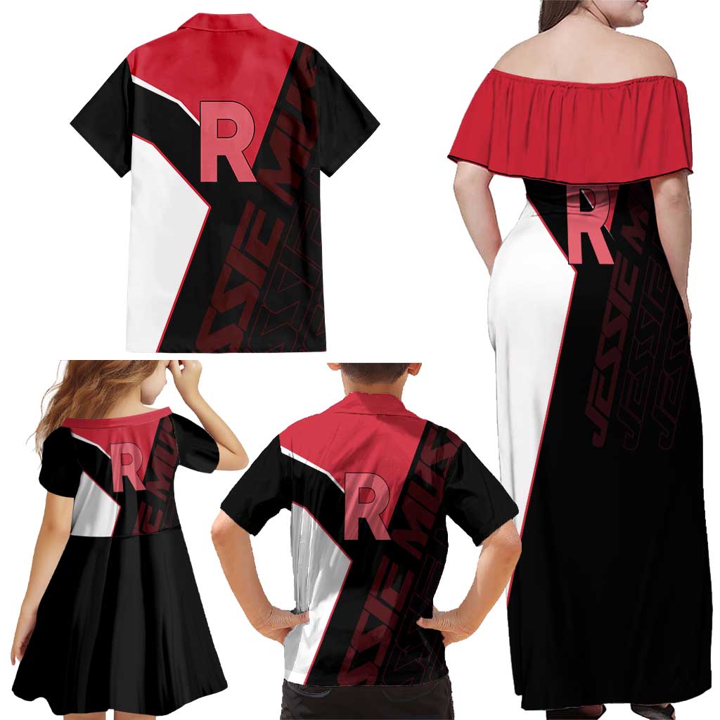 Jessie Musashi Poké Family Matching Off Shoulder Maxi Dress and Hawaiian Shirt Bold Villain Anime Style