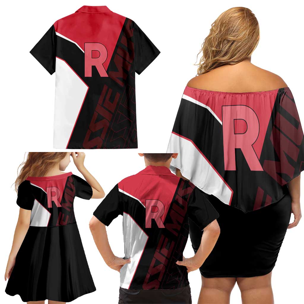 Jessie Musashi Poké Family Matching Off Shoulder Short Dress and Hawaiian Shirt Bold Villain Anime Style