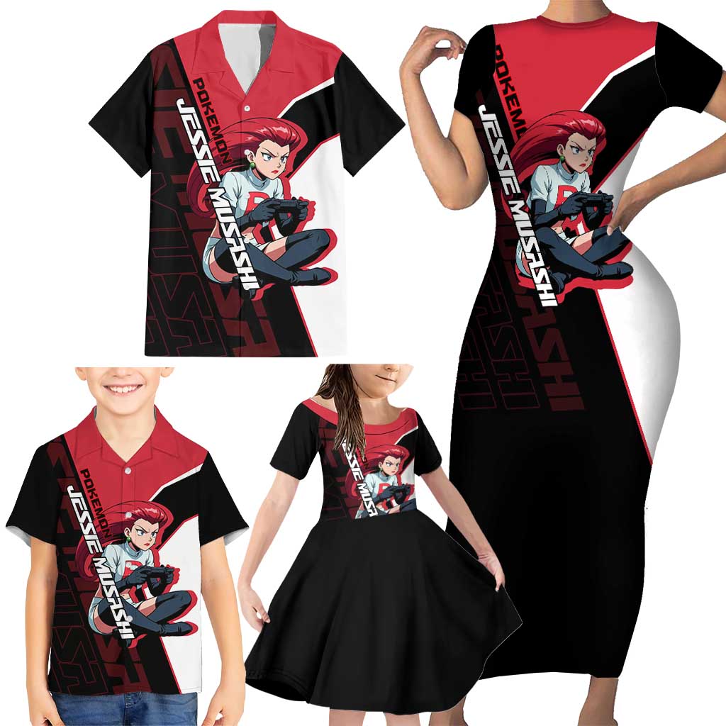 Jessie Musashi Poké Family Matching Short Sleeve Bodycon Dress and Hawaiian Shirt Bold Villain Anime Style