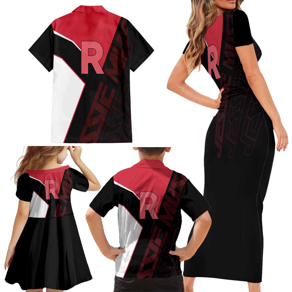 Jessie Musashi Poké Family Matching Short Sleeve Bodycon Dress and Hawaiian Shirt Bold Villain Anime Style