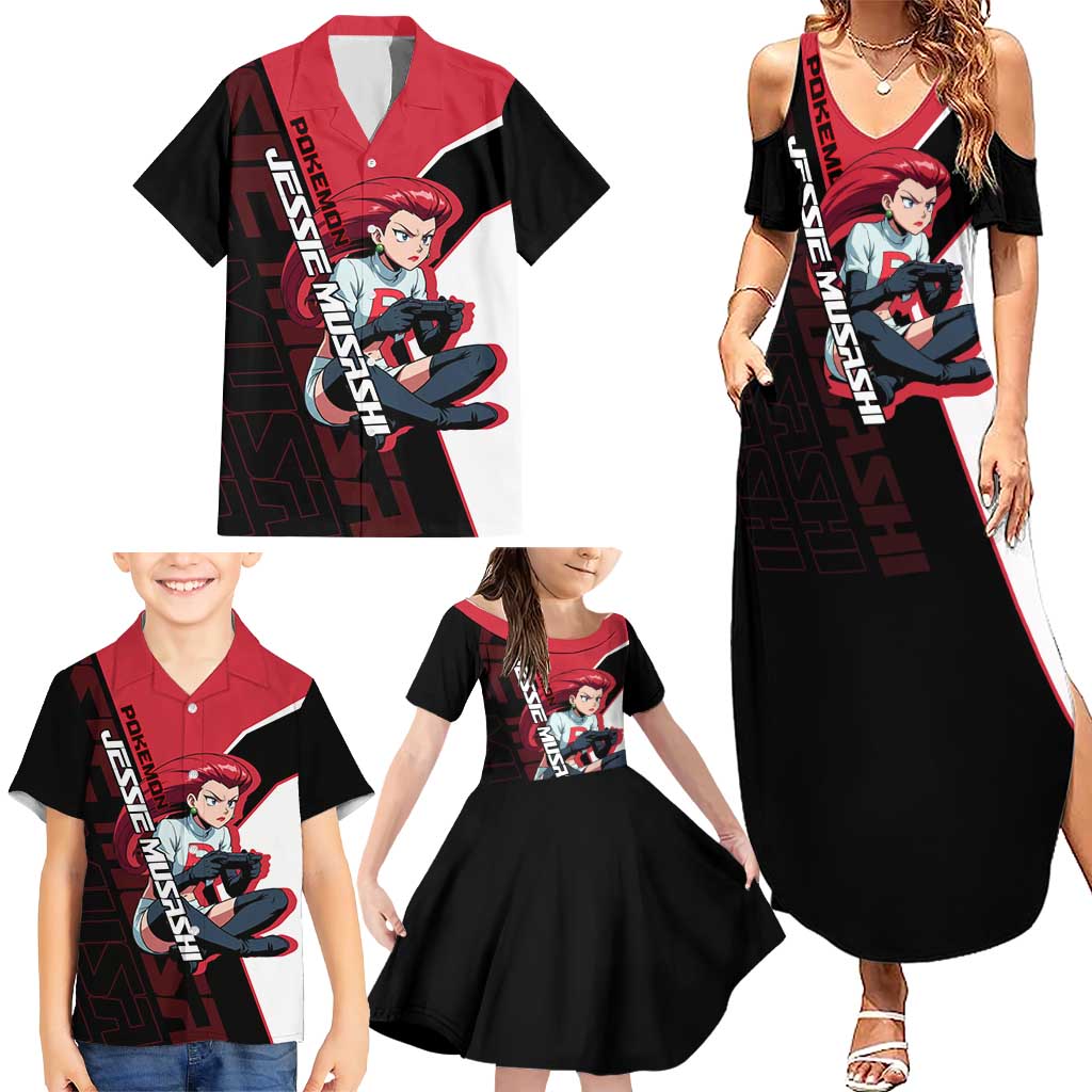 Jessie Musashi Poké Family Matching Summer Maxi Dress and Hawaiian Shirt Bold Villain Anime Style