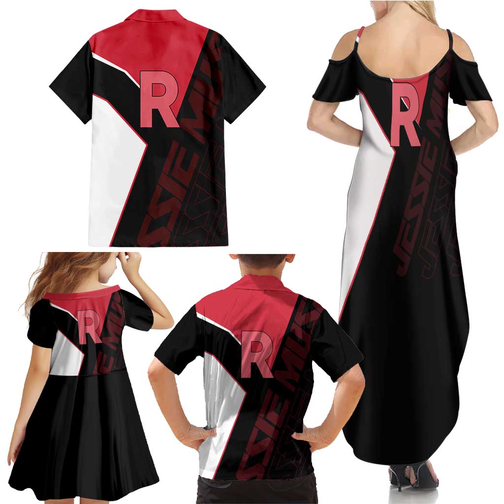 Jessie Musashi Poké Family Matching Summer Maxi Dress and Hawaiian Shirt Bold Villain Anime Style