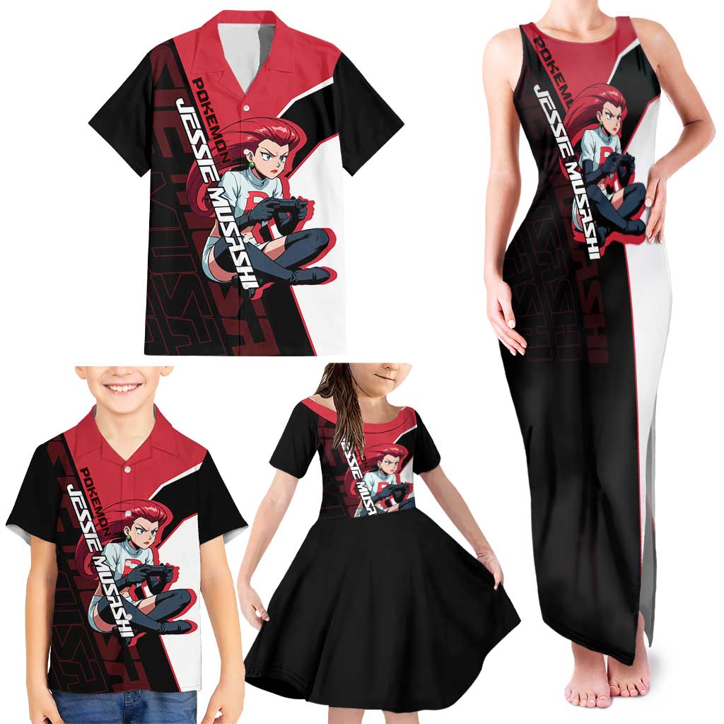 Jessie Musashi Poké Family Matching Tank Maxi Dress and Hawaiian Shirt Bold Villain Anime Style