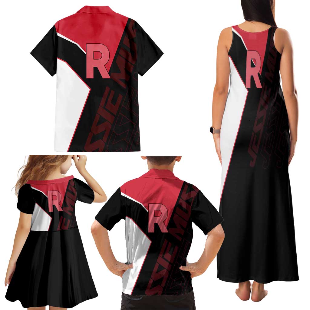 Jessie Musashi Poké Family Matching Tank Maxi Dress and Hawaiian Shirt Bold Villain Anime Style