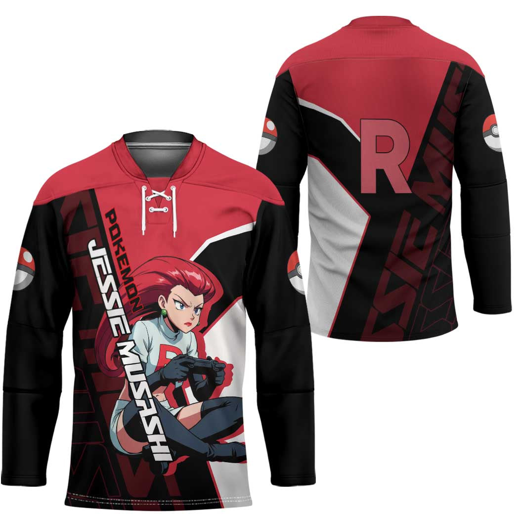 Jessie Musashi Poké Hockey Jersey Bold Villain Anime Style