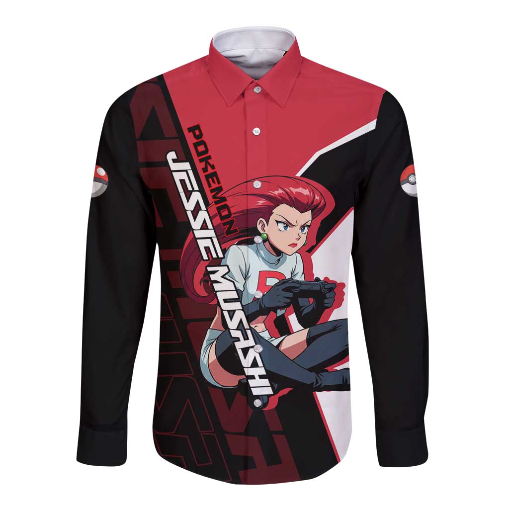 Jessie Musashi Poké Long Sleeve Button Shirt Bold Villain Anime Style