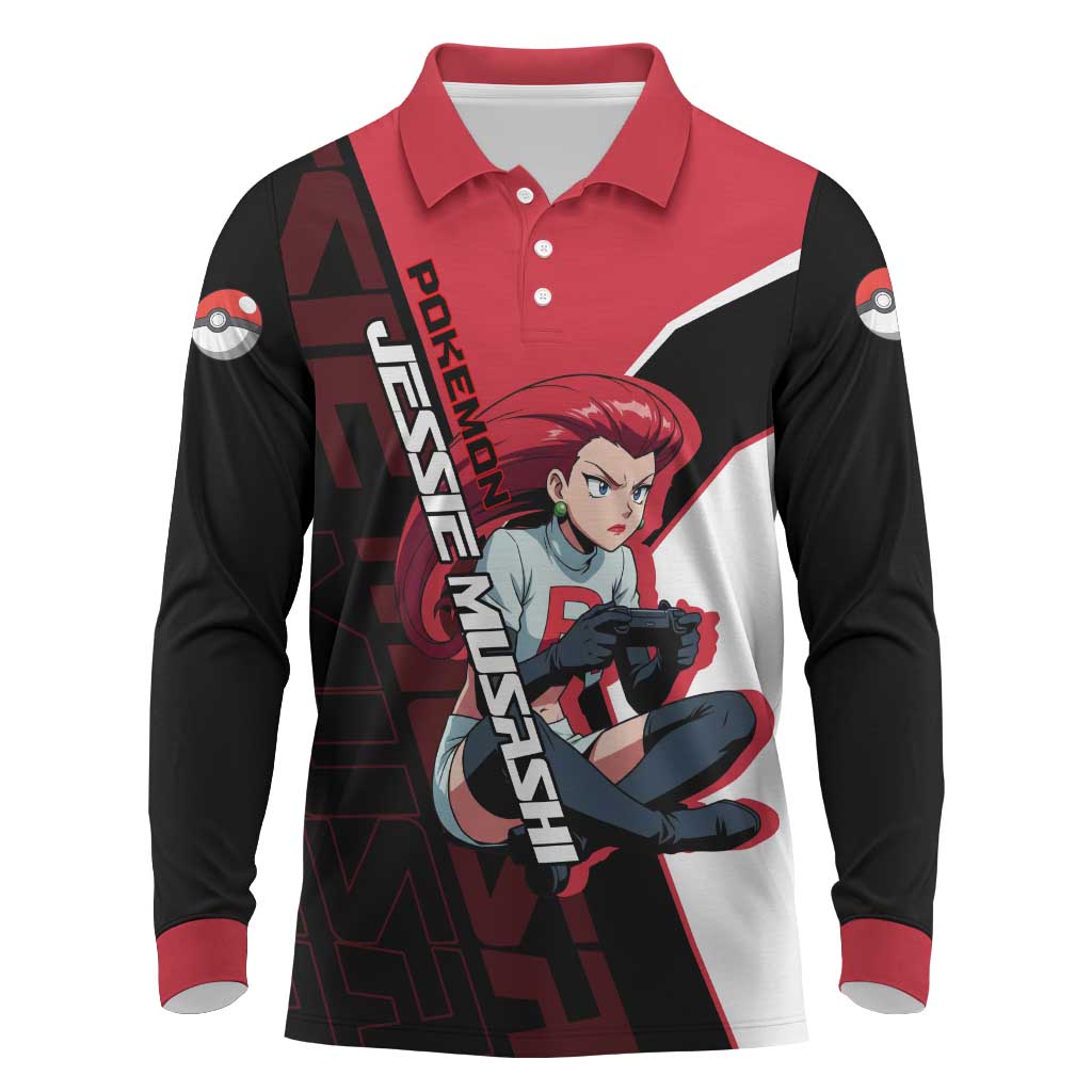 Jessie Musashi Poké Long Sleeve Polo Shirt Bold Villain Anime Style