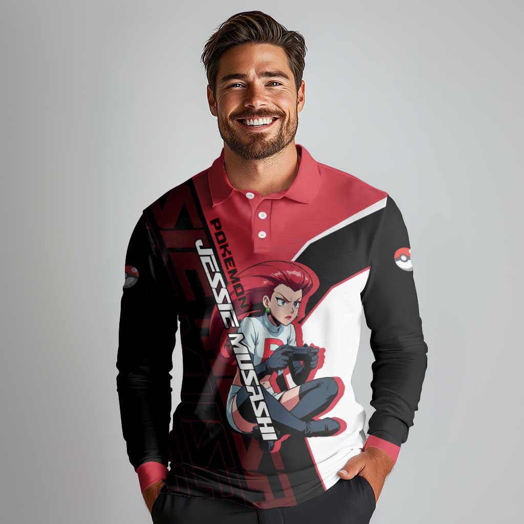 Jessie Musashi Poké Long Sleeve Polo Shirt Bold Villain Anime Style
