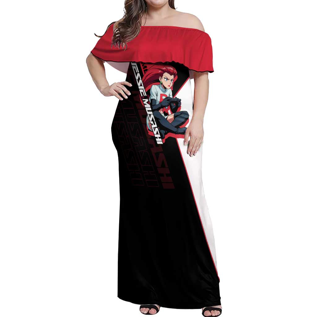 Jessie Musashi Poké Off Shoulder Maxi Dress Bold Villain Anime Style