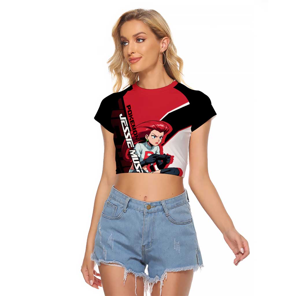 Jessie Musashi Poké Raglan Cropped T Shirt Bold Villain Anime Style