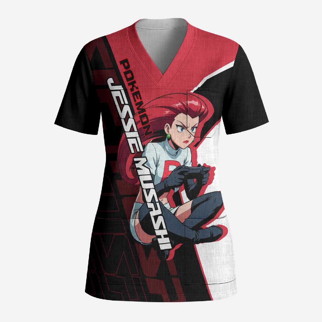 Jessie Musashi Poké Scrub Top Bold Villain Anime Style