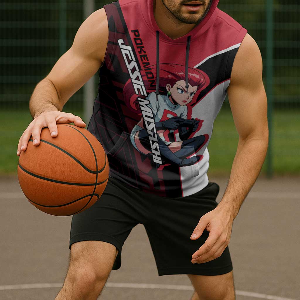 Jessie Musashi Poké Sleeveless Hoodie Bold Villain Anime Style