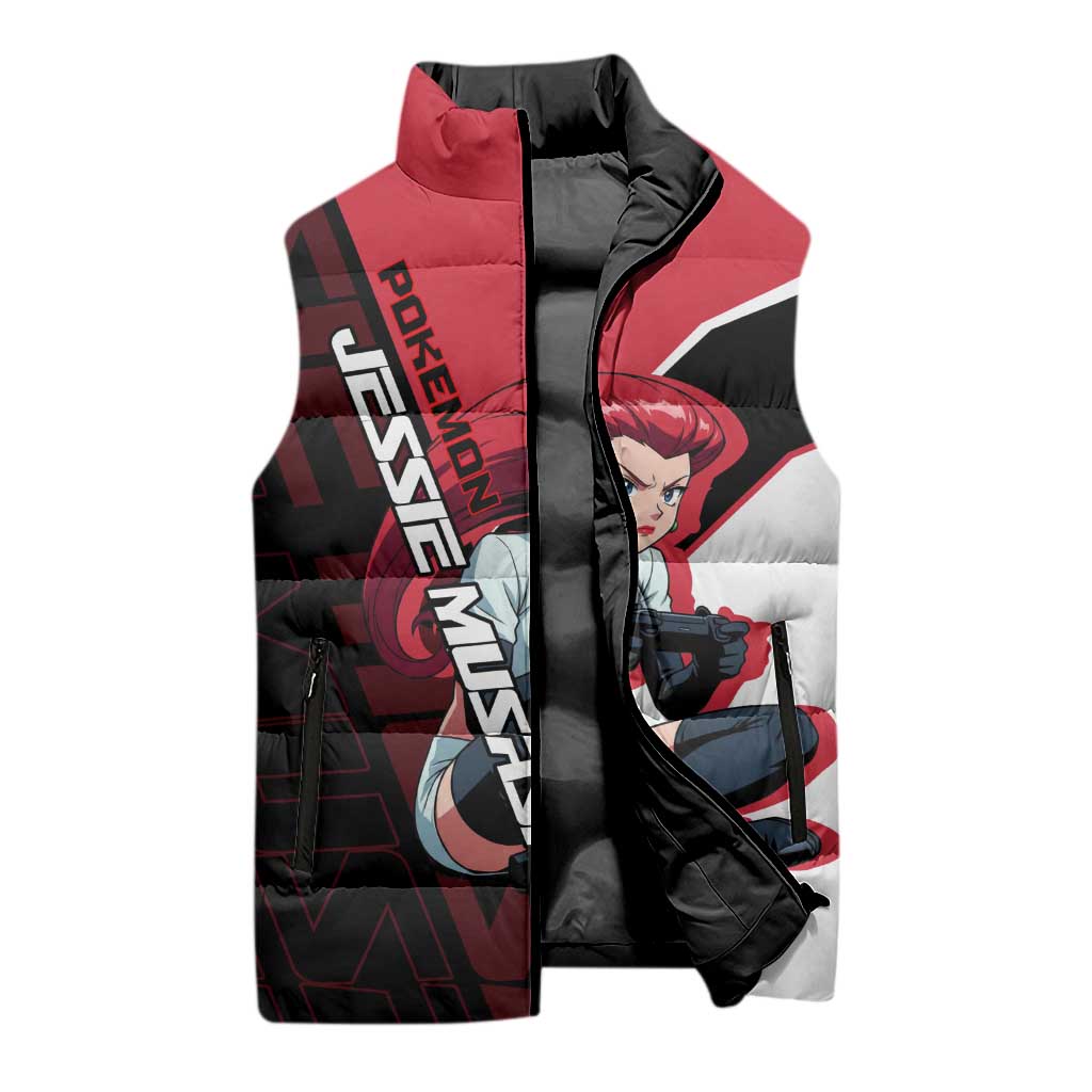 Jessie Musashi Poké Sleeveless Puffer Jacket Bold Villain Anime Style