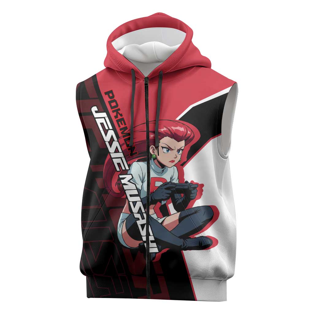 Jessie Musashi Poké Sleeveless Zip Hoodie Bold Villain Anime Style