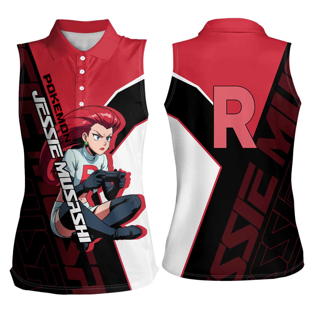 Jessie Musashi Poké Women Sleeveless Polo Shirt Bold Villain Anime Style