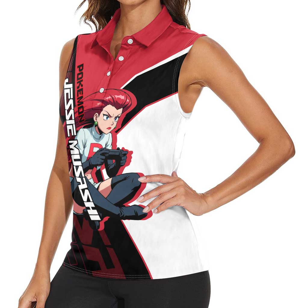 Jessie Musashi Poké Women Sleeveless Polo Shirt Bold Villain Anime Style