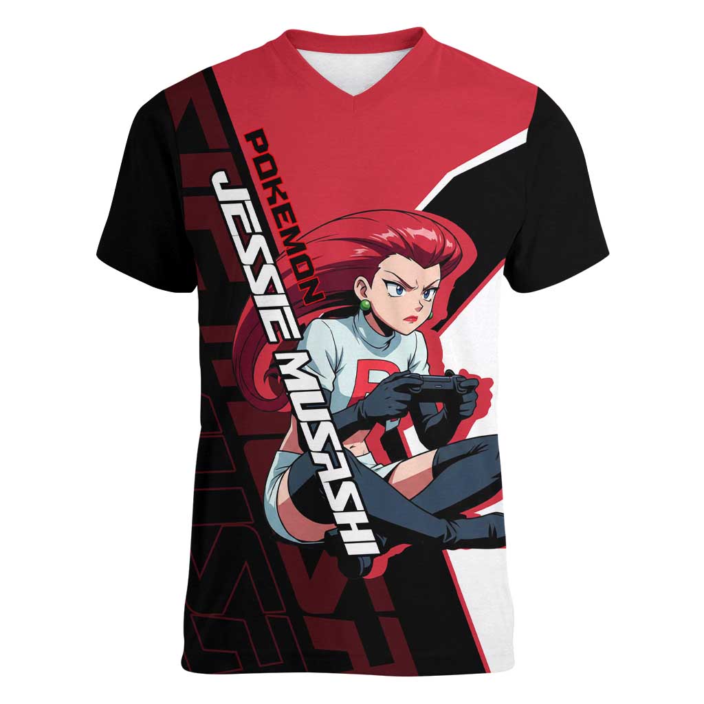 Jessie Musashi Poké Women V-Neck T-Shirt Bold Villain Anime Style