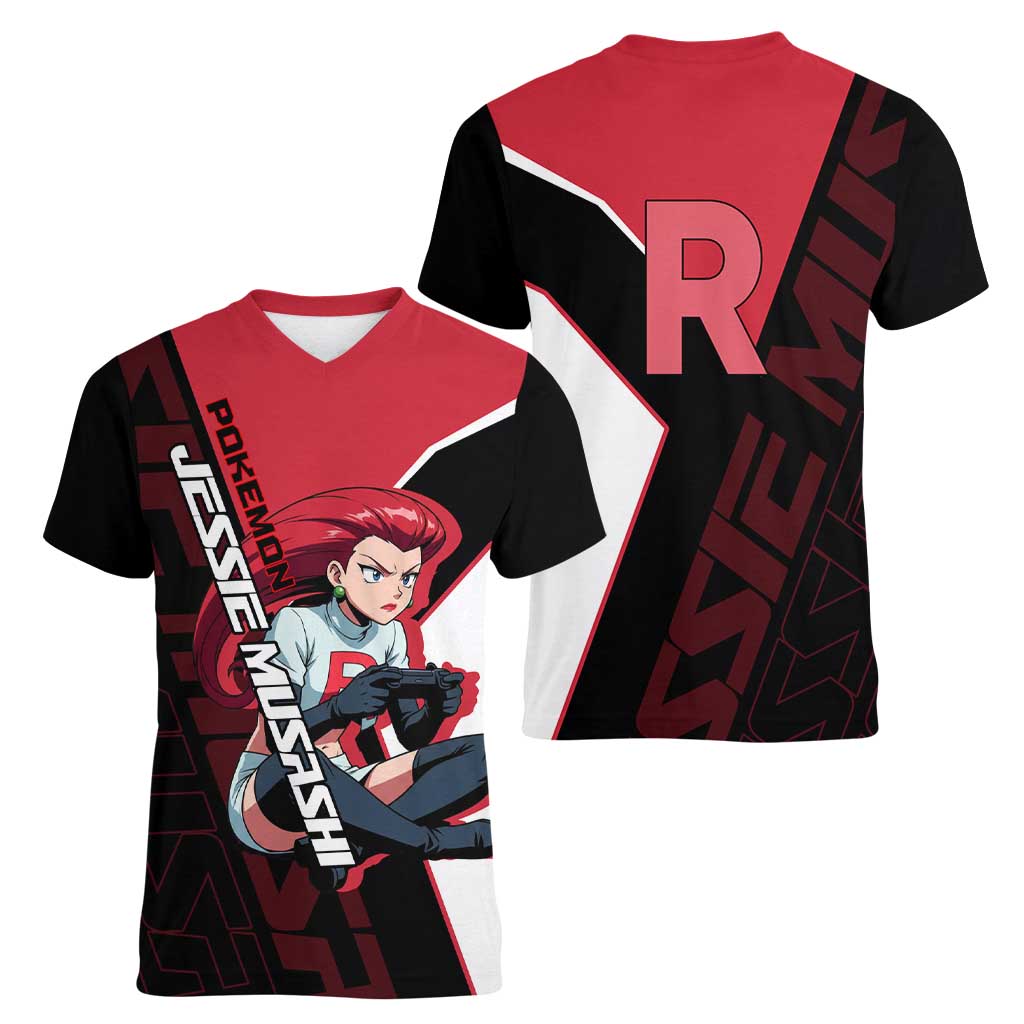 Jessie Musashi Poké Women V-Neck T-Shirt Bold Villain Anime Style