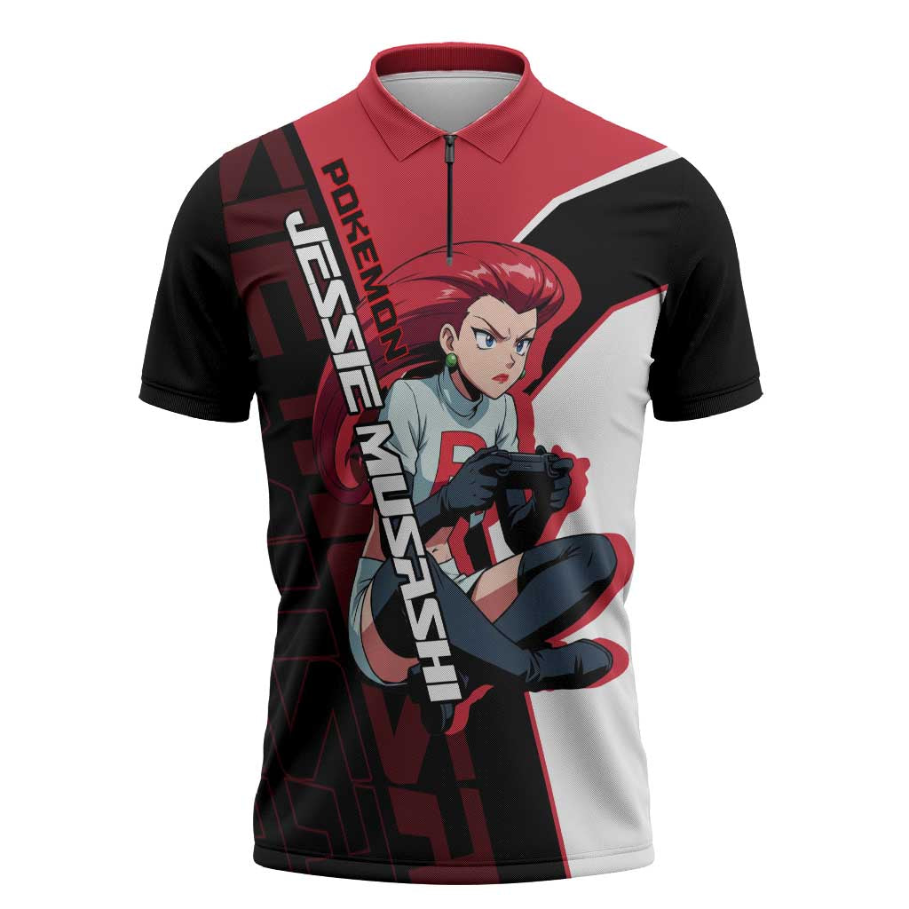 Jessie Musashi Poké Zipper Polo Shirt Bold Villain Anime Style