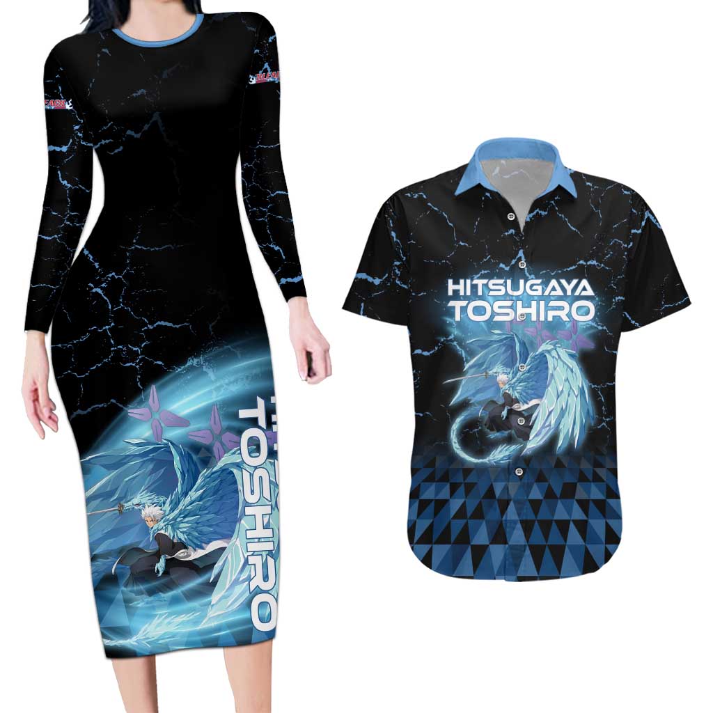 Hitsugaya Toshiro Bleach Couples Matching Long Sleeve Bodycon Dress and Hawaiian Shirt Ice Element Anime Crystal Style