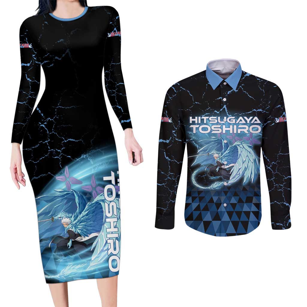 Hitsugaya Toshiro Bleach Couples Matching Long Sleeve Bodycon Dress and Long Sleeve Button Shirt Ice Element Anime Crystal Style