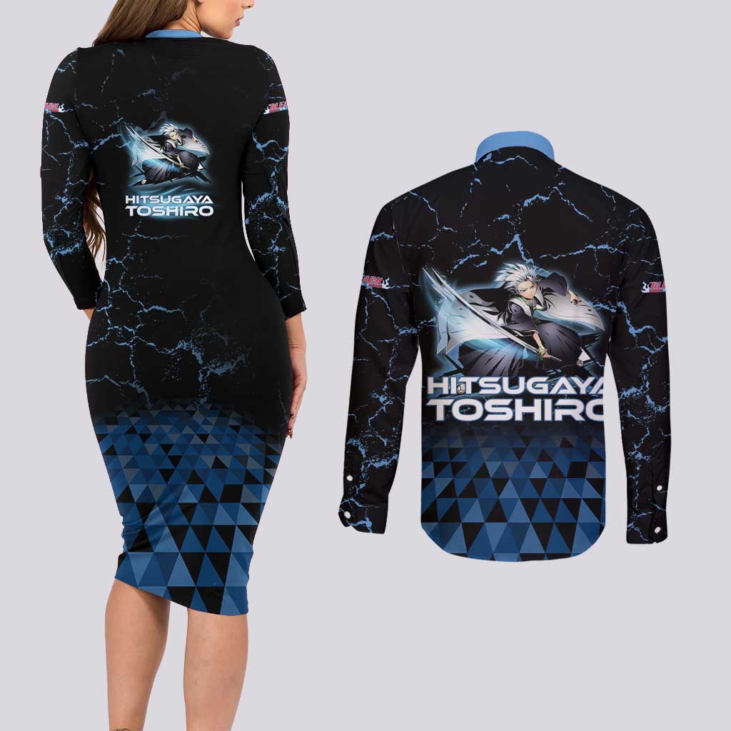 Hitsugaya Toshiro Bleach Couples Matching Long Sleeve Bodycon Dress and Long Sleeve Button Shirt Ice Element Anime Crystal Style