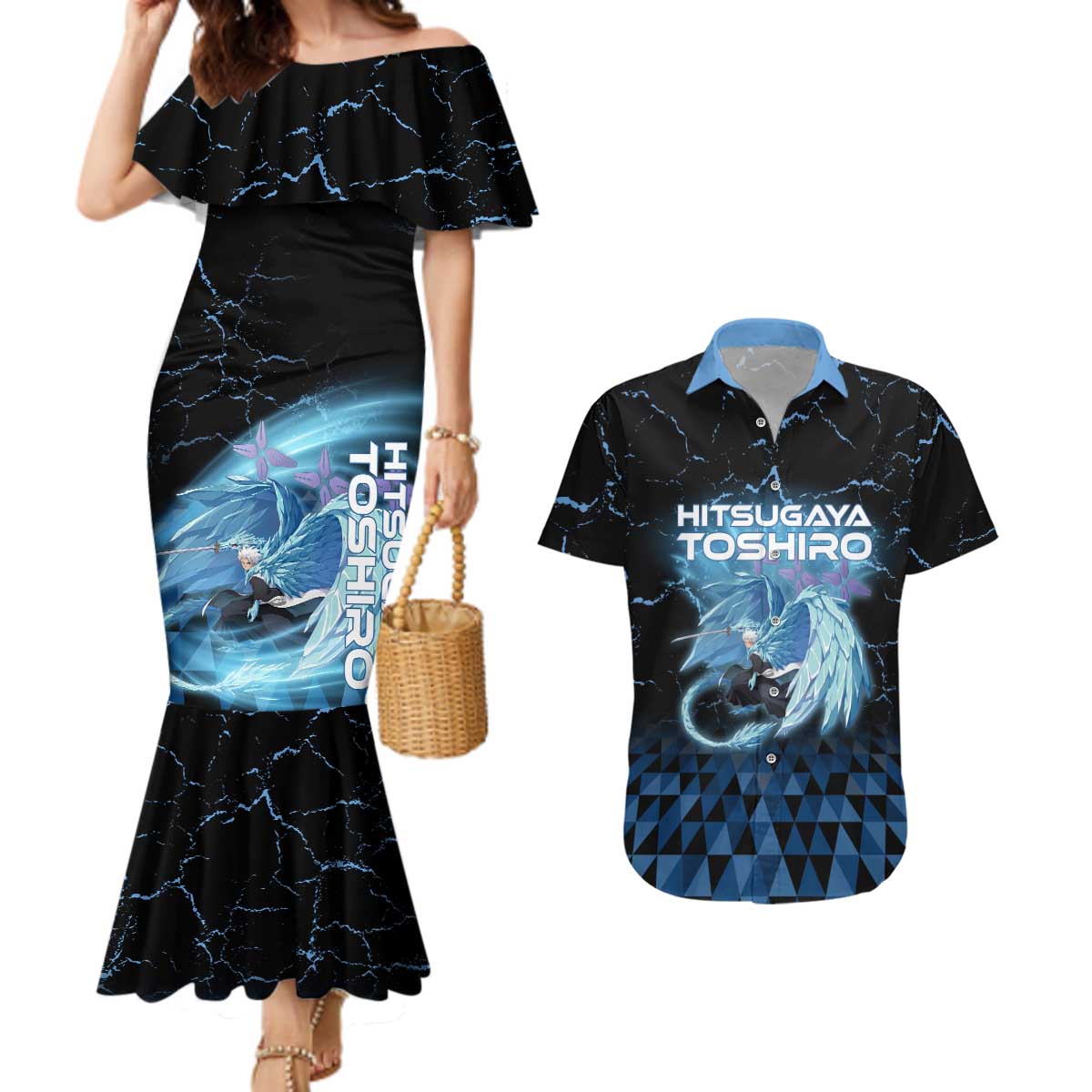 Hitsugaya Toshiro Bleach Couples Matching Mermaid Dress and Hawaiian Shirt Ice Element Anime Crystal Style