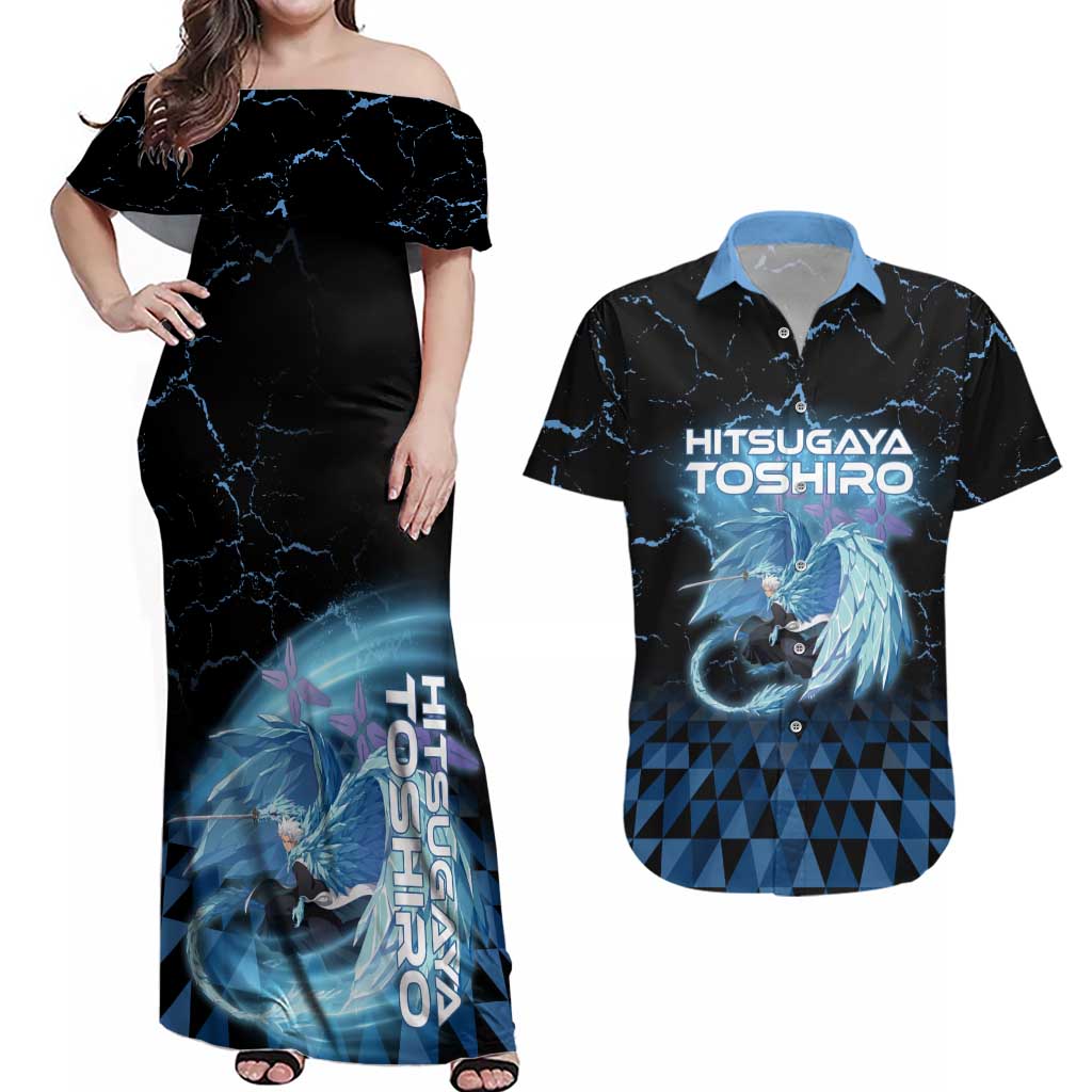 Hitsugaya Toshiro Bleach Couples Matching Off Shoulder Maxi Dress and Hawaiian Shirt Ice Element Anime Crystal Style