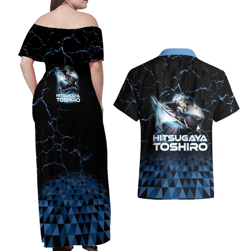 Hitsugaya Toshiro Bleach Couples Matching Off Shoulder Maxi Dress and Hawaiian Shirt Ice Element Anime Crystal Style