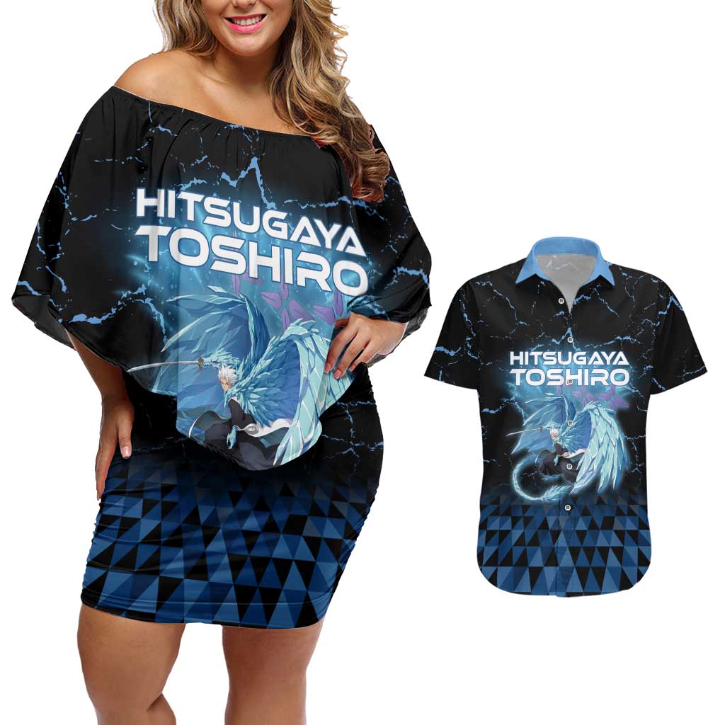 Hitsugaya Toshiro Bleach Couples Matching Off Shoulder Short Dress and Hawaiian Shirt Ice Element Anime Crystal Style