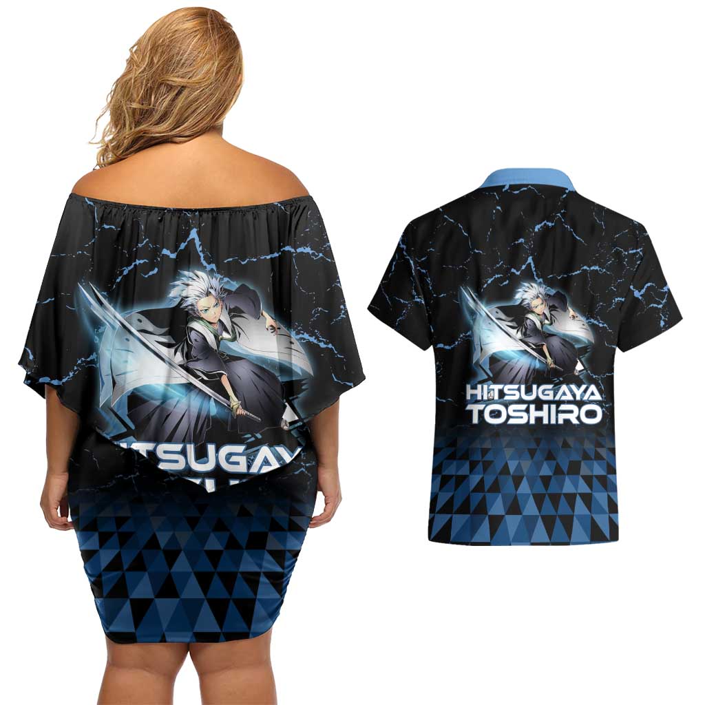 Hitsugaya Toshiro Bleach Couples Matching Off Shoulder Short Dress and Hawaiian Shirt Ice Element Anime Crystal Style