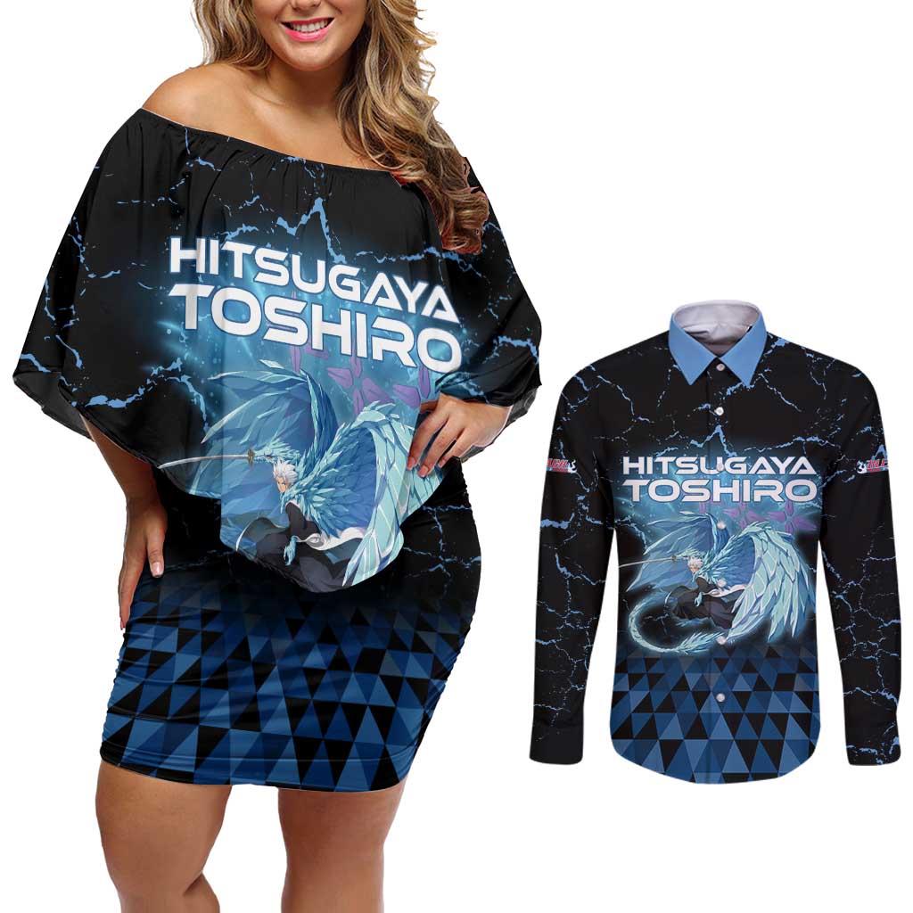 Hitsugaya Toshiro Bleach Couples Matching Off Shoulder Short Dress and Long Sleeve Button Shirt Ice Element Anime Crystal Style