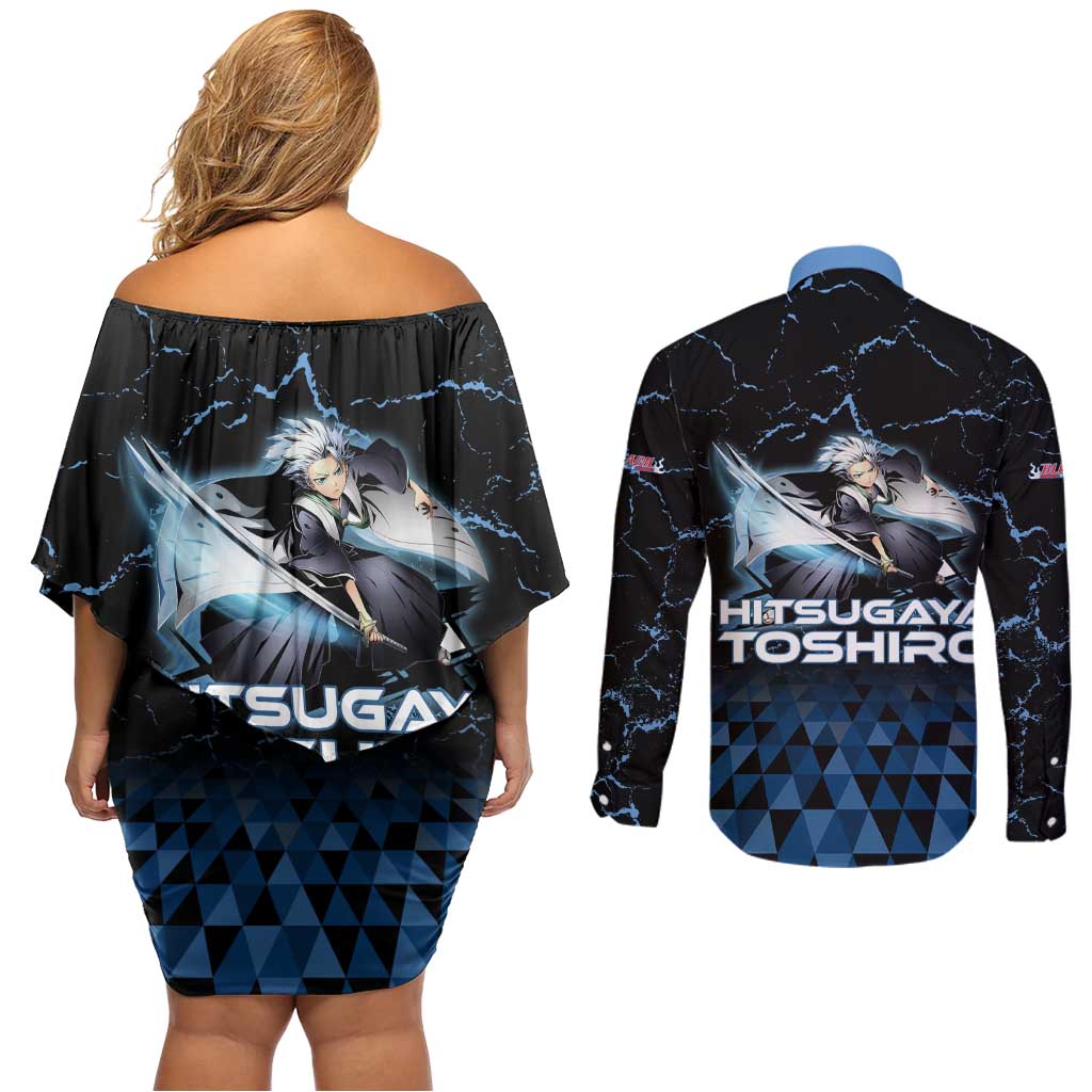 Hitsugaya Toshiro Bleach Couples Matching Off Shoulder Short Dress and Long Sleeve Button Shirt Ice Element Anime Crystal Style
